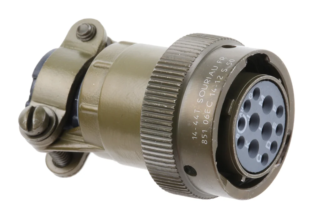 Souriau Sunbank by Eaton, 851 serien 12-polen Kopparlegering Rak Cirkulärt MIL-spec-kontaktdon, Bajonett, Kabel, Hona Kundfavorit
