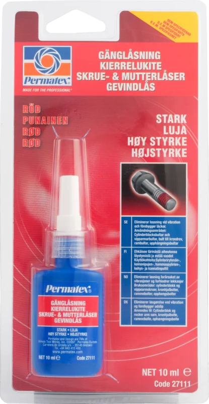 Beställ nu Permatex Gänglåsning Röd Stark 10ml