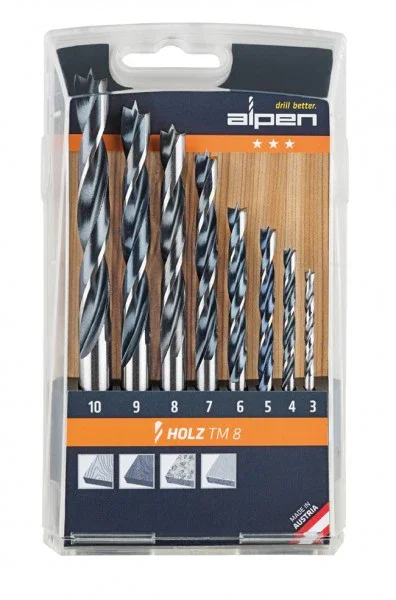 Alpen Holz TM 8 - Kassett med 8 st träborrar, diameter 3.0 - 10.0 mm Premium