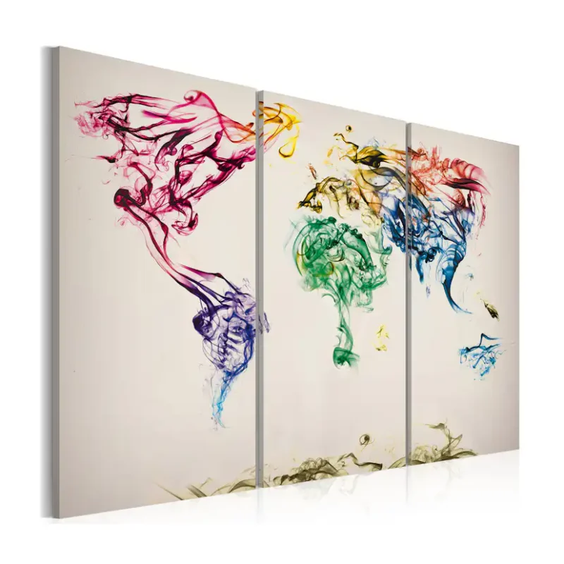 Tavla Arkiio Världskartan Färgad Rök Spår Triptych90x60 cm Rea