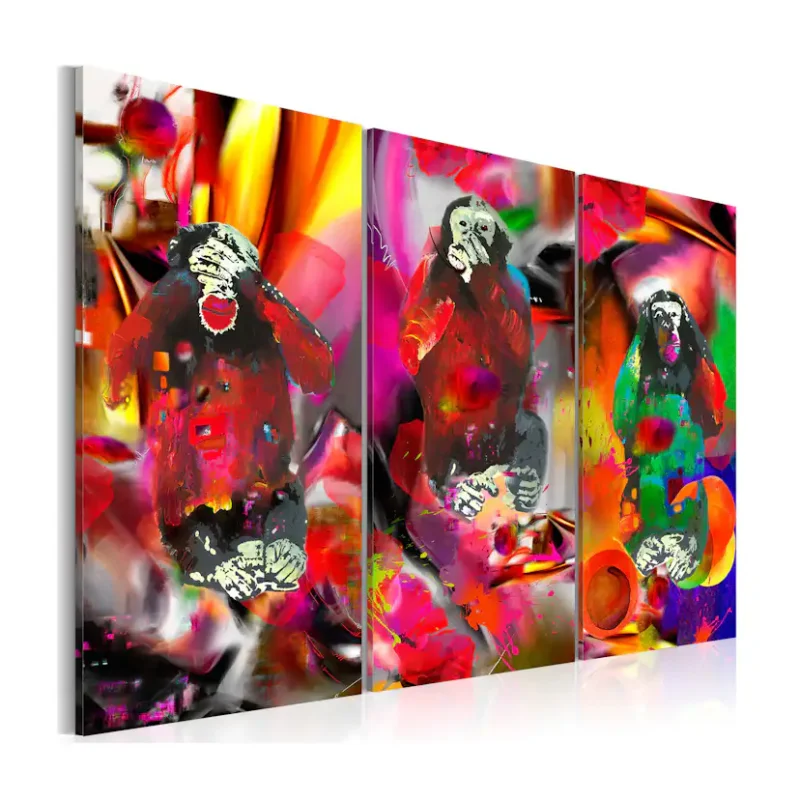 Tavla Arkiio Crazy Monkeys Triptych90x60 cm Extra rabatt