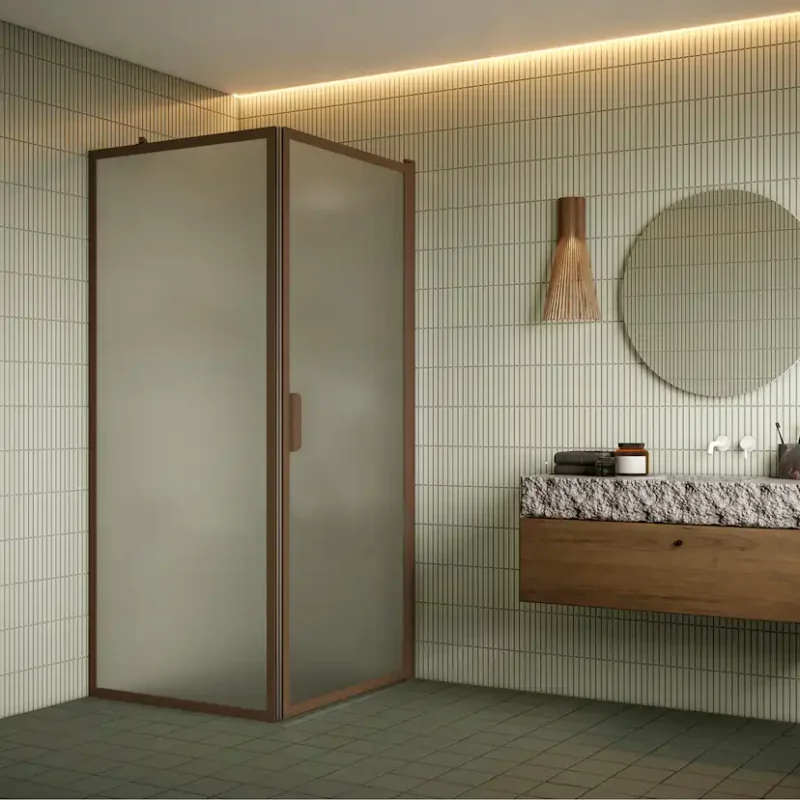 Duschhörn Hietakari Bläk 755 New York Fast Vägg och Vändbar Dörr919 Fast Vägg (L1) x 917 Vändbar Dörr (L2) mm, Satin, Mocha Profiler Extra rabatt