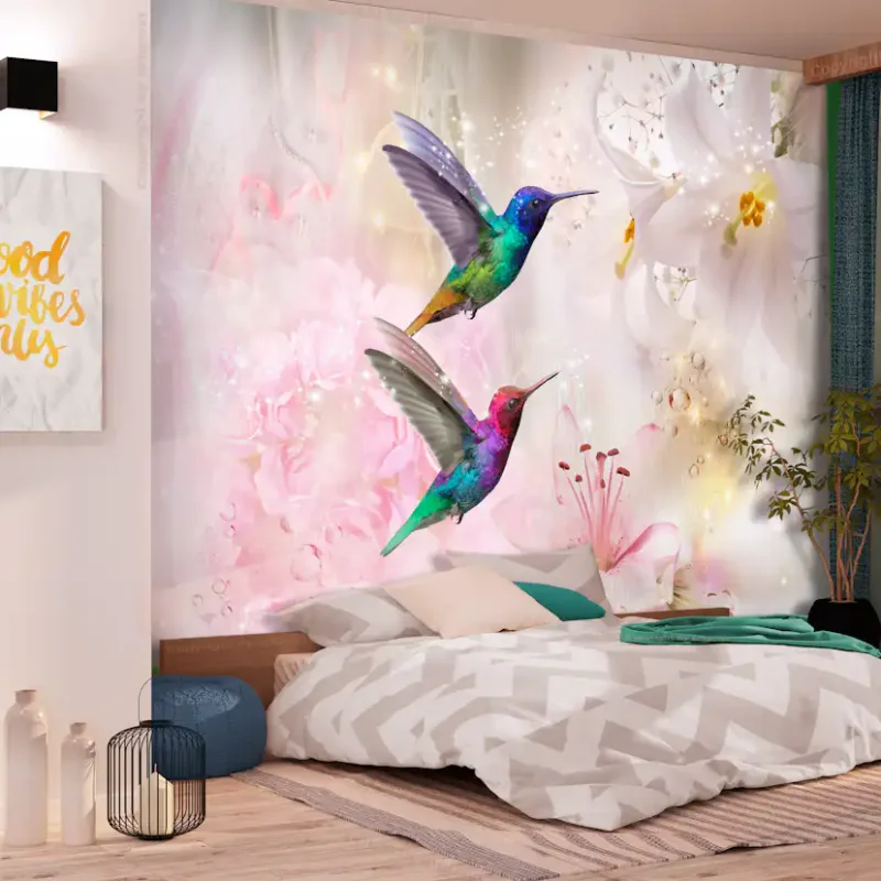 Rabatter Fototapet Arkiio Colourful Hummingbirds Pink