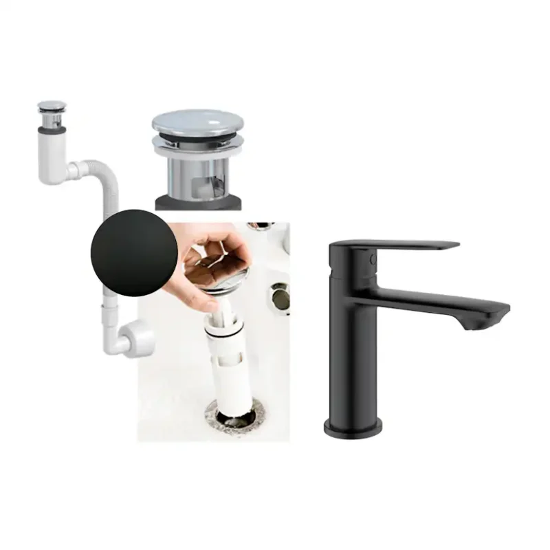 Tvättställsblandare Macro Design Taro med Vattenlås och Bottenventil Pop-Up EasyCleanSvart Erbjudande