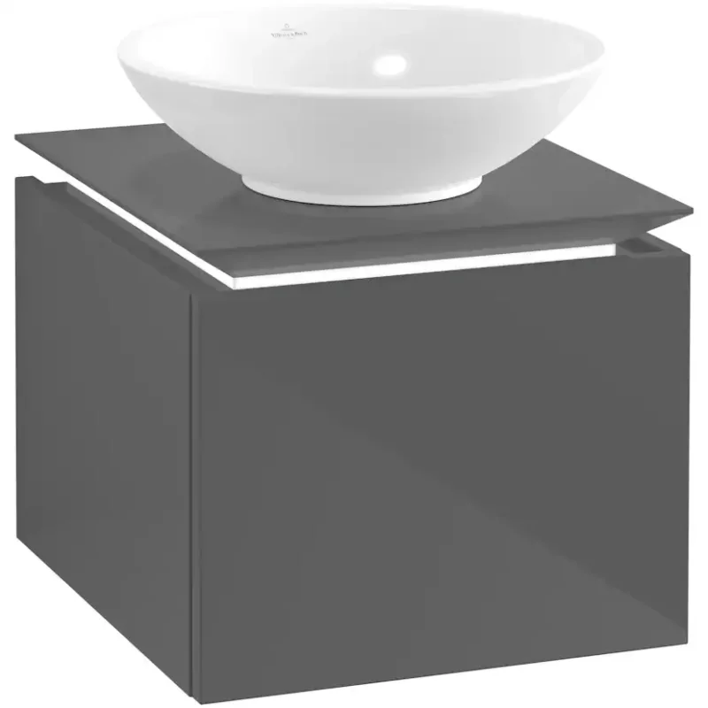 Nyhet Tvättställsskåp Villeroy & Boch Legato Kompakt 450 med 1 Låda för Ytmonterat TvättställGrå Högblank med Belysning