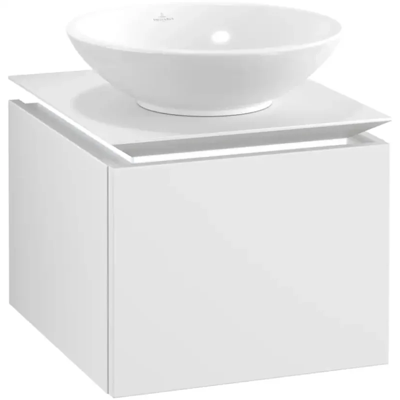 Fri frakt Tvättställsskåp Villeroy & Boch Legato Kompakt 450 med 1 Låda för Ytmonterat TvättställMattvit med Belysning